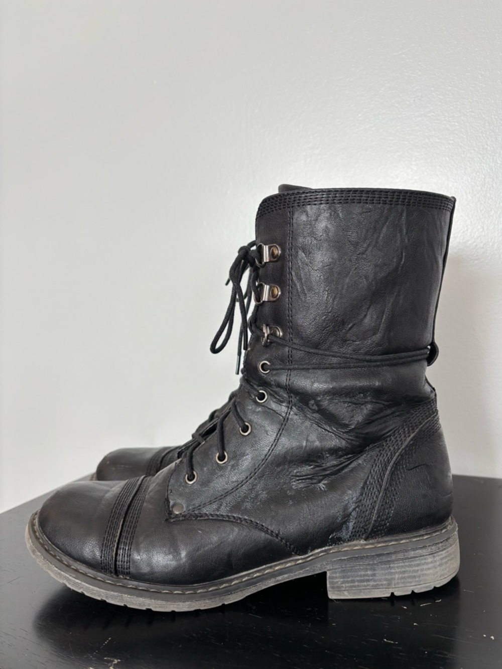 *READ Extreme by Eddie Marc Black Lace-Up Combat Boots Women 10 Grunge Goth Moto - Picture 5 of 16